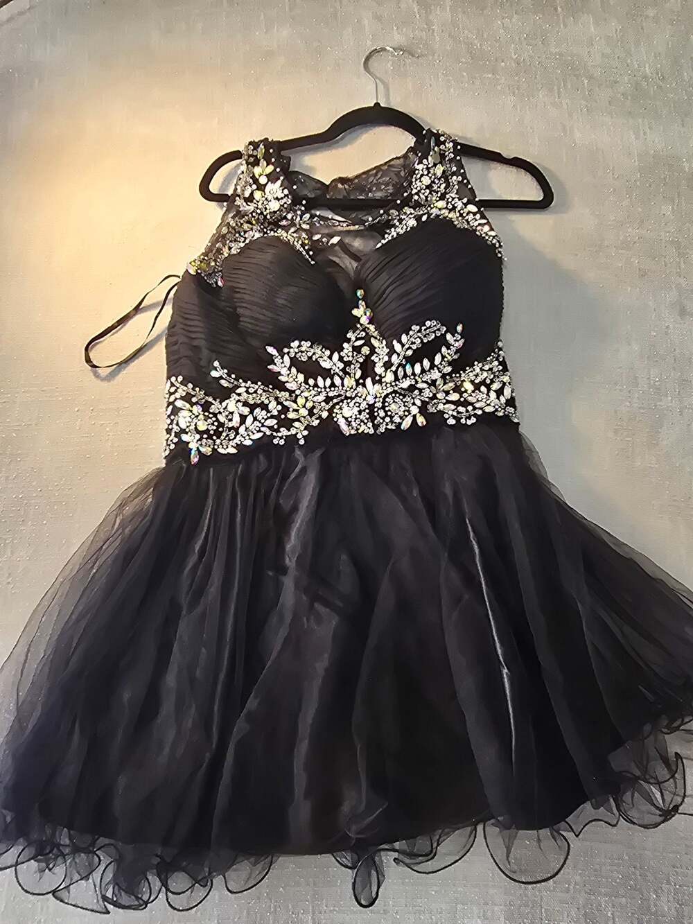 May Queen Couture Beaded Embellished Sleeveless Tulle Short Cocktail Dress